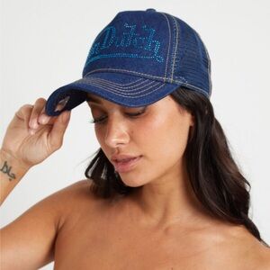NWT Von Dutch Trucker Hat Blue Bedazzle Denim